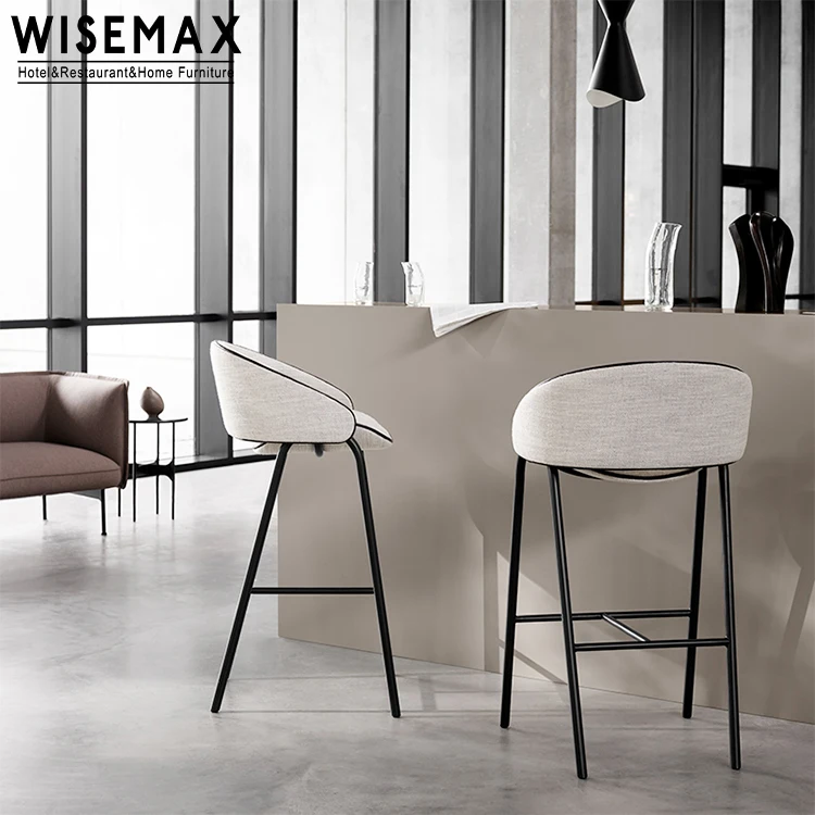 WISEMAX FURNITURE restaurant furniture cheap fabric armrest metal leg dining chair modern dining room high bar stool chairs