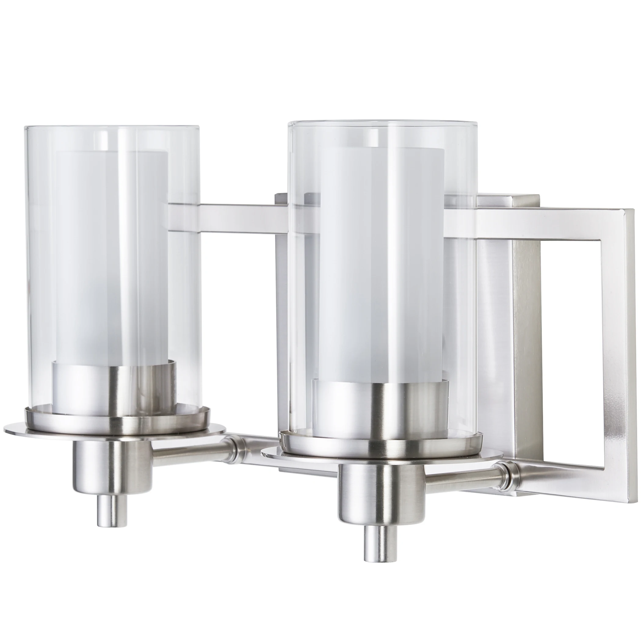 Popular Vanity Wall Mounted lamp 2-Globe Glass Clear & Frosted Brushed Nickel E26 bulb UL ETL Listed