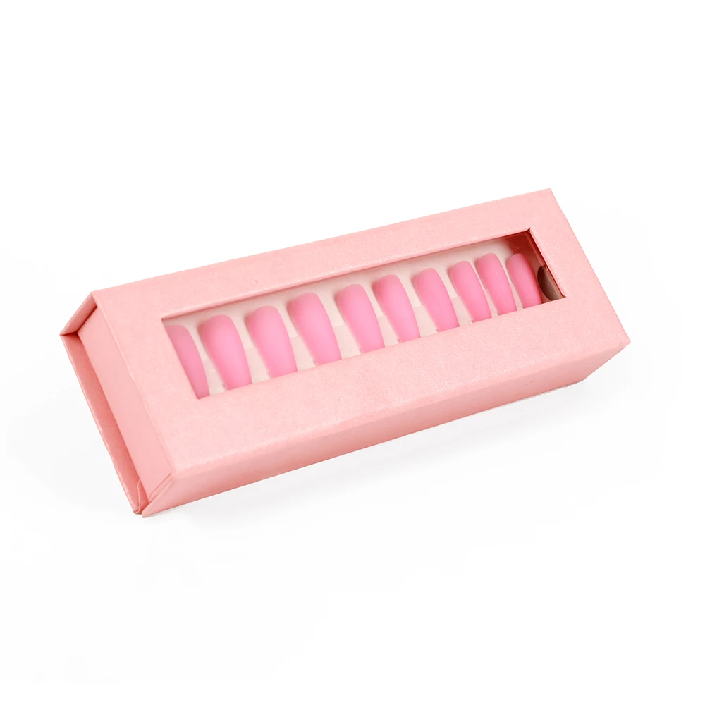 stock wholesale black white clear window artificial nail packaging for small business long nails false press on nail packaging