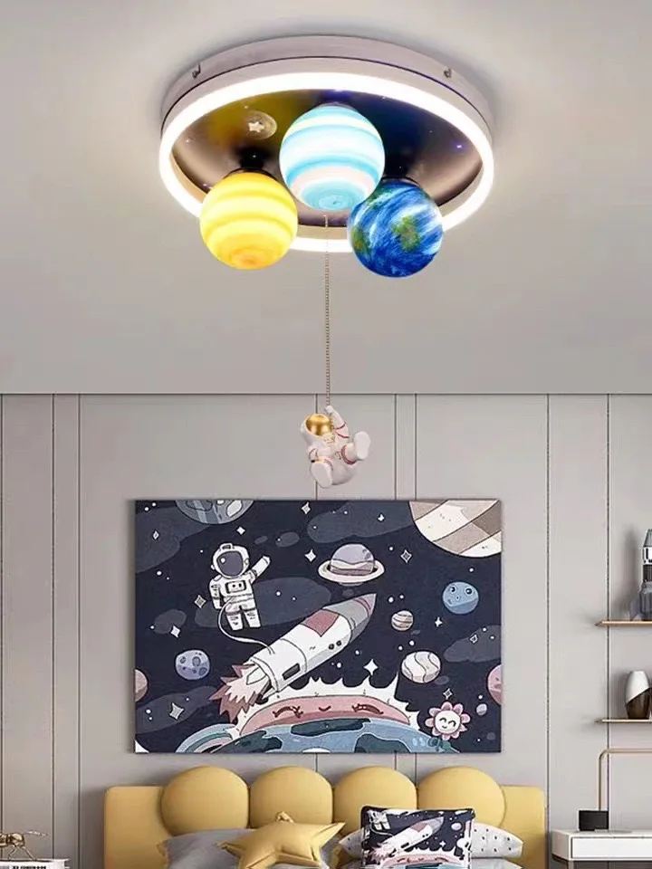 Modern Astronaut Star Led Pendant Lamp Iron Ceiling Chandelier E27 Bulb Acrylic Pendant Light Nordic Kids Lamp