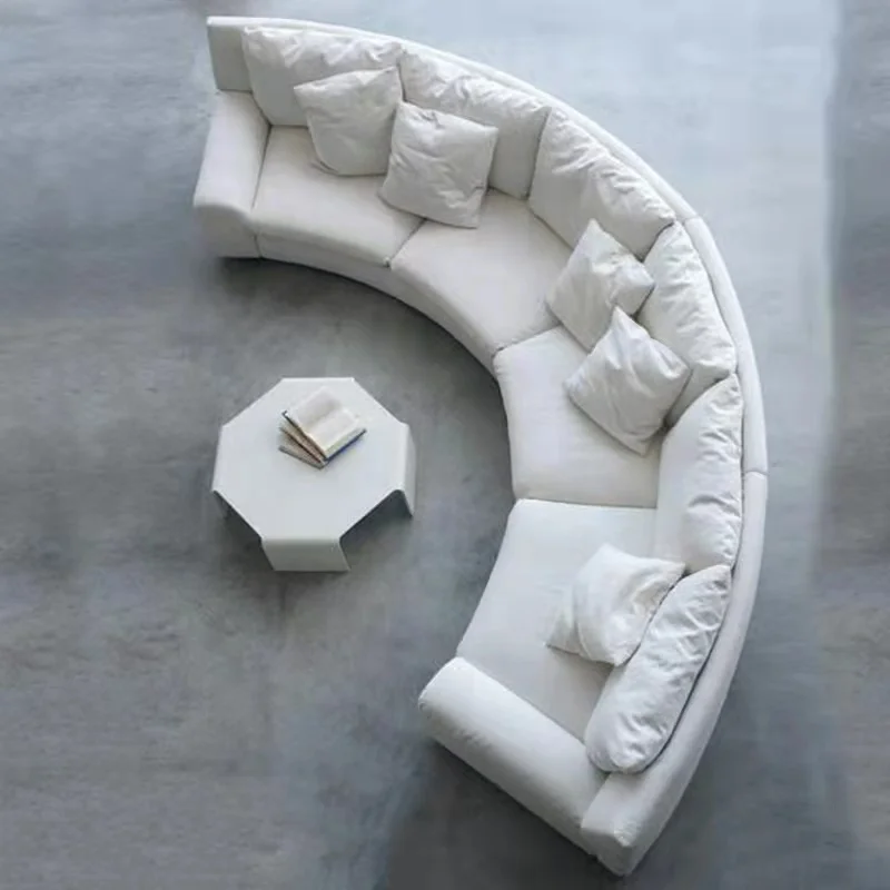 minimalist pure white fabric half moon shape sectional sofa set lounge couch round sofa set hotel lobby circular sofa
