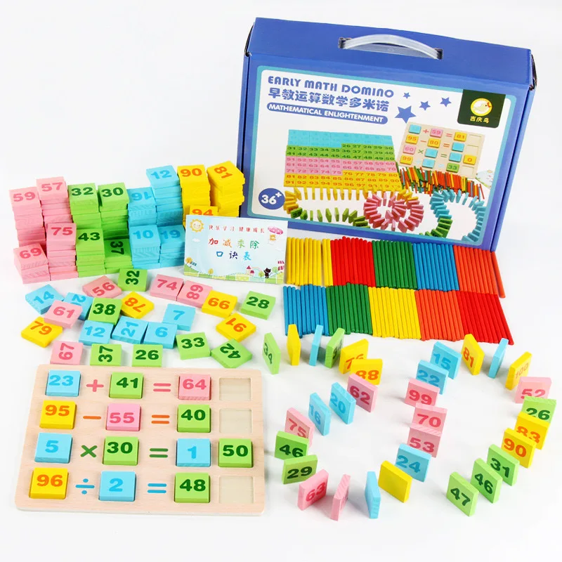 Baby Math Toys Wooden Multicolour Mathematics Math Domino Blocks Early Learning Toy Sets for Children Educational Toys