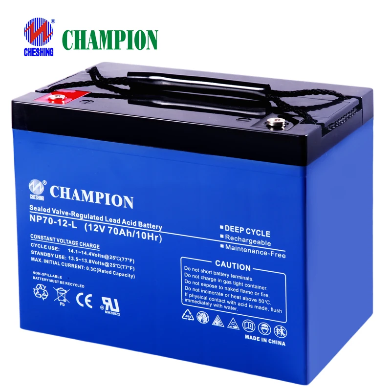 Champion Rechargeable Battery 12v 70ah Smf Maintenance Free Vrla Lead Acid for Ups Backup Power Replacement