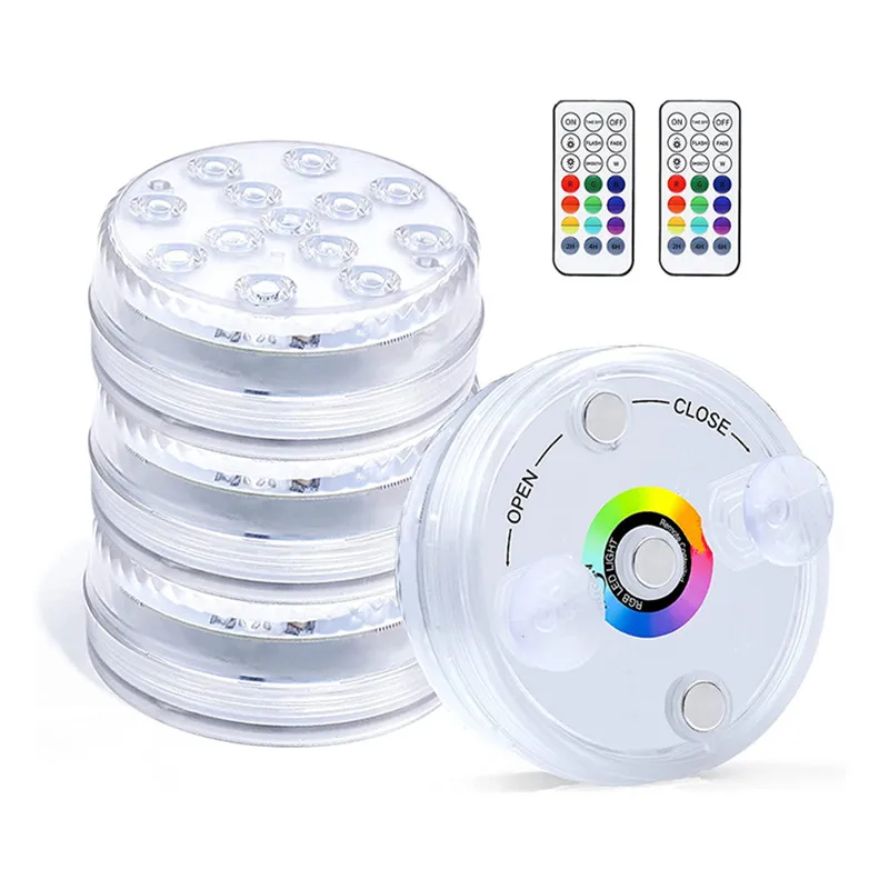 13 LED Battery Powered IP68 Waterproof RF Remote RGB LED Submersible Underwater Pool Lights For Pool Aquarium Vase Base Pond