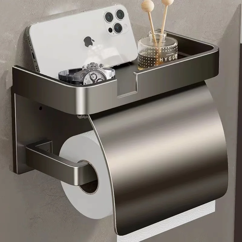 Punch-free paper towel rack mobile phone shelf bathroom toilet toilet paper box household wall-mounted roll paper rack