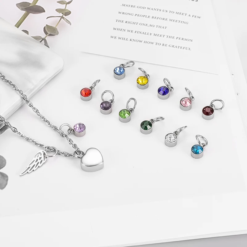 
Birthstone Angel Wing Cremation Jewelry Mini Heart Necklace Pendant 