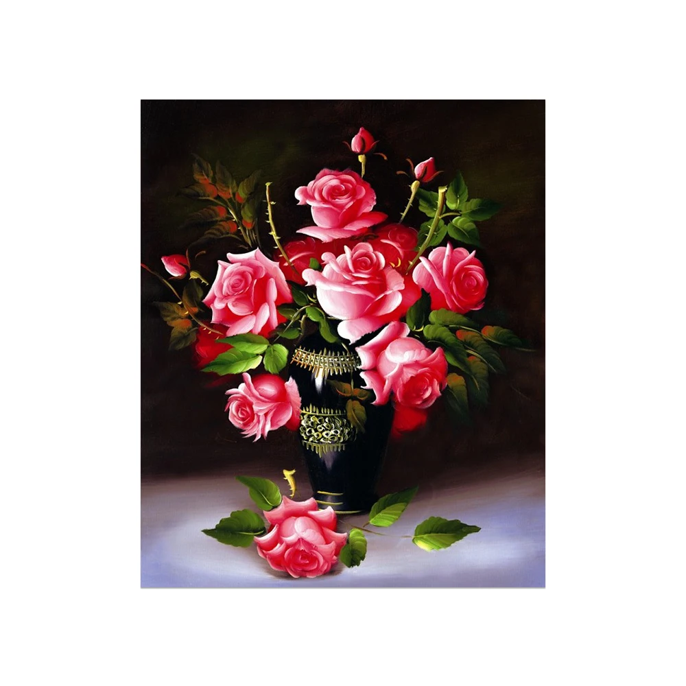 Handmade Cross Stitch Diy Vase Rose Picture Embroidery Cotton Thread Embroidery Kit Living Room Decoration
