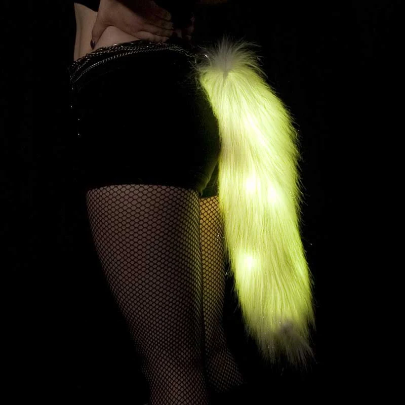 New arrival glowing  luxury fluffy costume RGB LED light up neon animal fox wolf fursuit faux fur tail