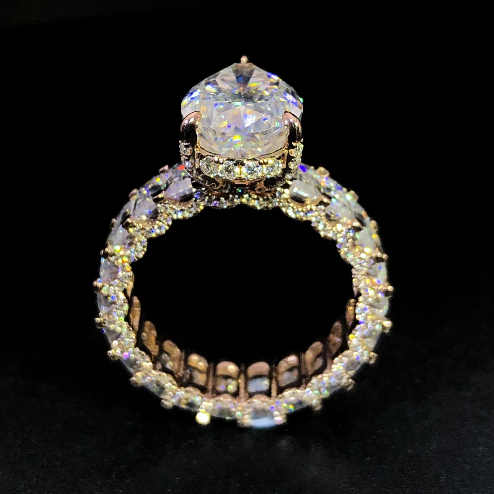 Custom Women Fashion Luxury S925 S925 Silver 9k 10k 14k 18k Gold Ring Pear Moissanite Lab Grown Natural Diamond Wedding Ring