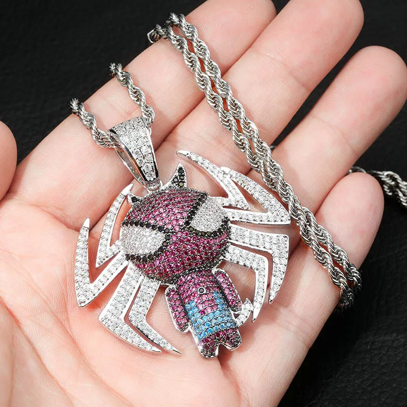 Ins Hot Hiphop Iced Out Fully Diamonds Film Spiderman Necklace