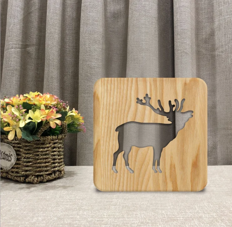 Hot Selling 3D Wooden Carved Table Lamp Decorative USB Desk Lamp