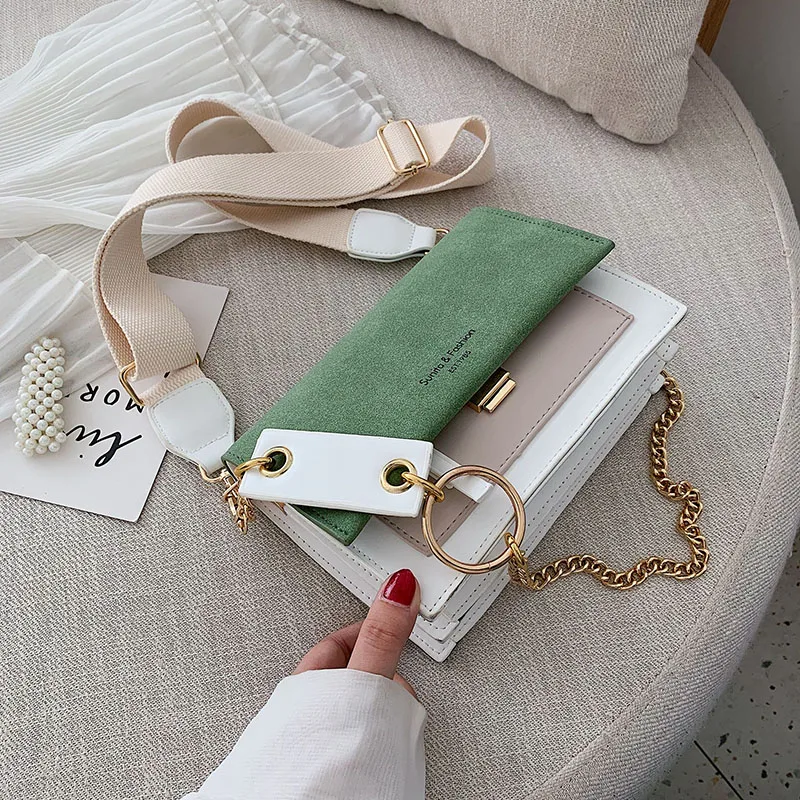 Trendy New Fashion Small Handbags Chain Shoulder Wide Strap PU Leather Crossbody Messenger Bags for Women