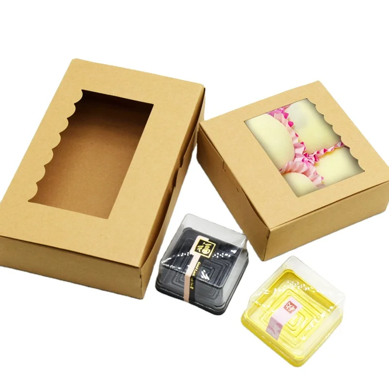 Disposable Tableware Bento Lunch Sandwich Fast Takeaway Packaging Brown Kraft Paper Food Box With Clear Window For Salad