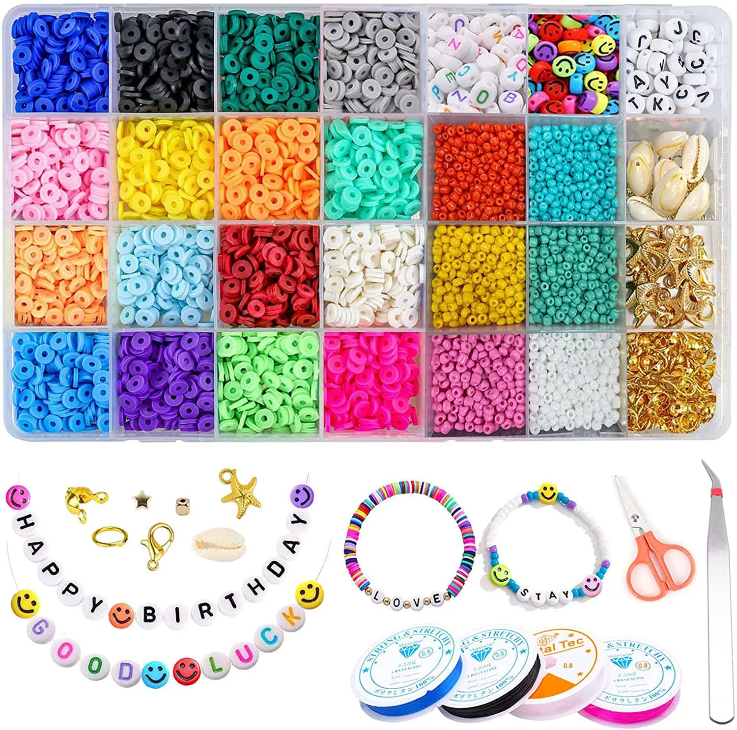 OEM 24 grid alphabet craft beads sets DIY glass letter beads kits polymer clay crystal seed beads for jewelry making