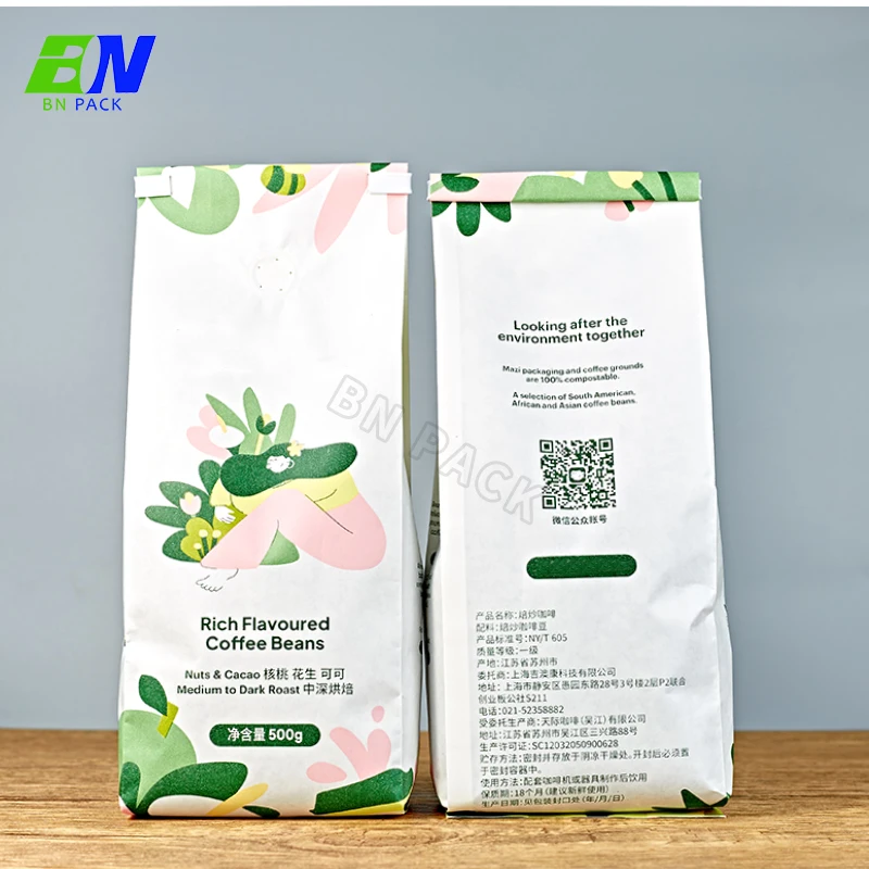 Bio Pla Biodegradable Coffee Bags With Valve and Zipper Custom Paper Packaging side gusset  Coffee Bean Bag  250g