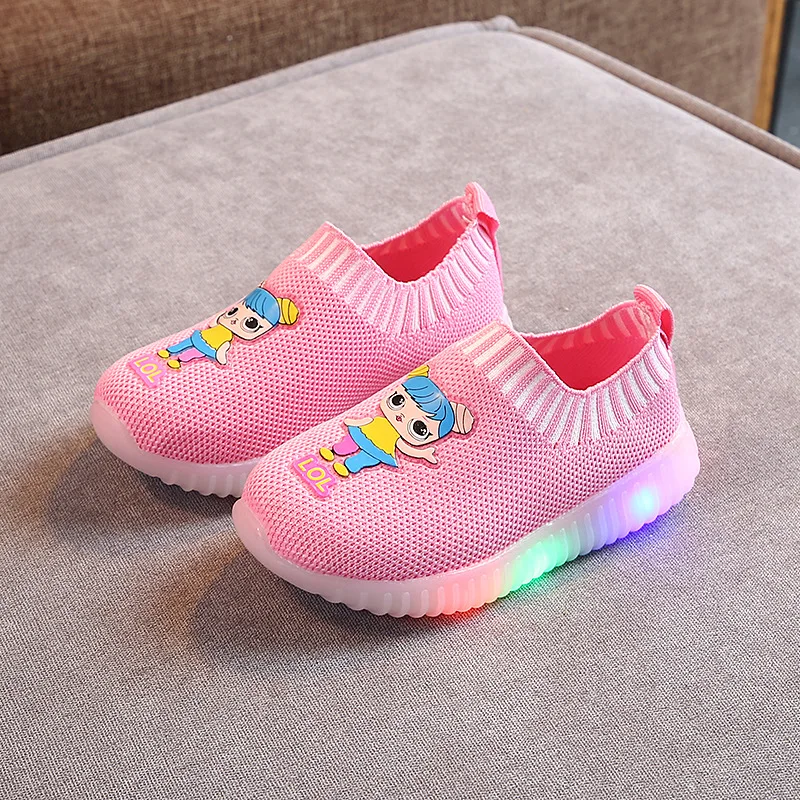 Новинка 2021, лидер продаж, оптовая продажа, дизайнерская сетчатая светящаяся детская обувь Outong, повседневная розовая детская светодиодная обувь для маленьких девочек