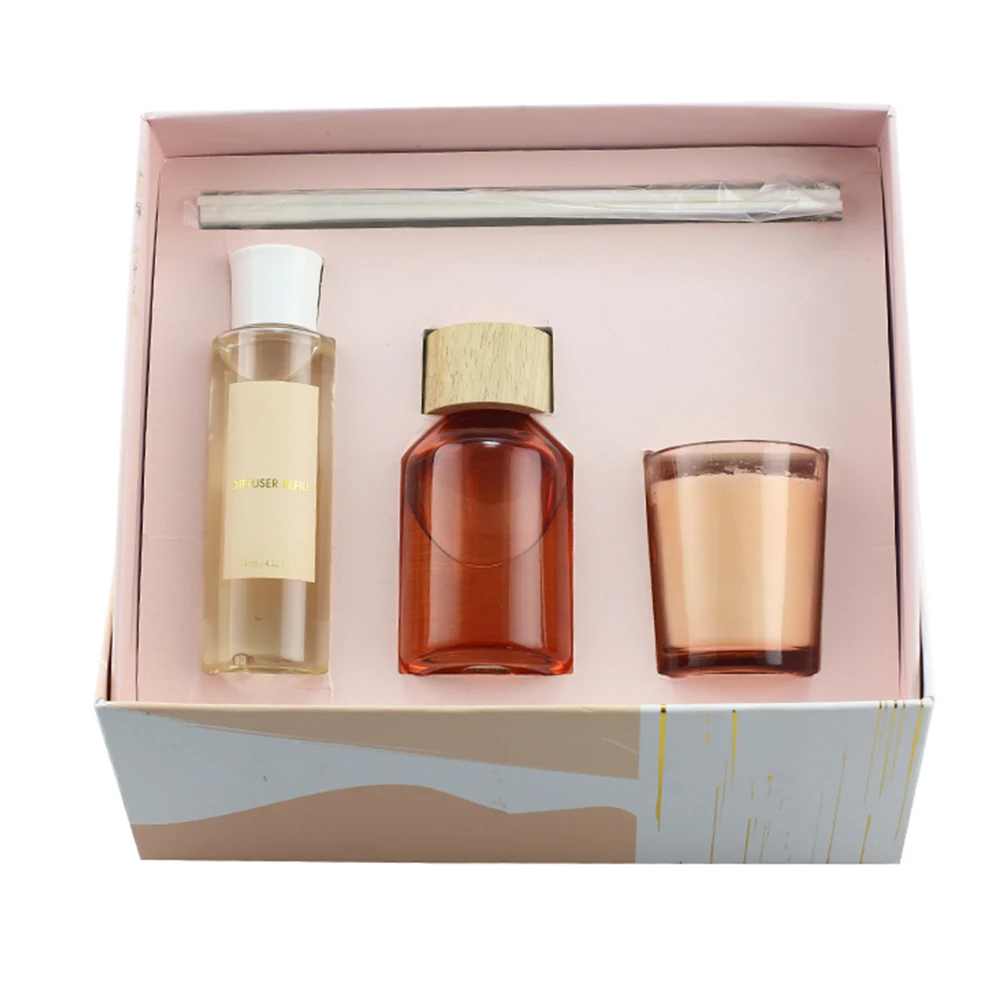 Wholesale OEM Custom Home Fragrance Decorative Wax Candles Scented Candle Aroma Reed Diffuser Gift Set Gift Packaging Souvenir