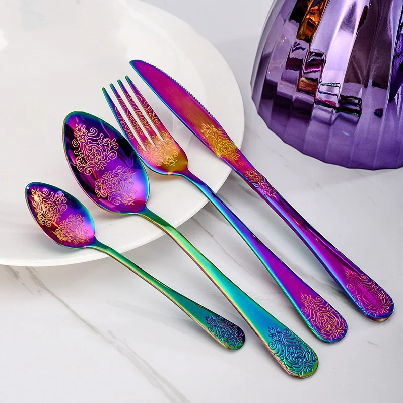 Top Seller 24-piece Stainless Steel Spoon Fork Knife Set With Handle Pattern Luxury Diamond Type Lattice Egg Shape Package
