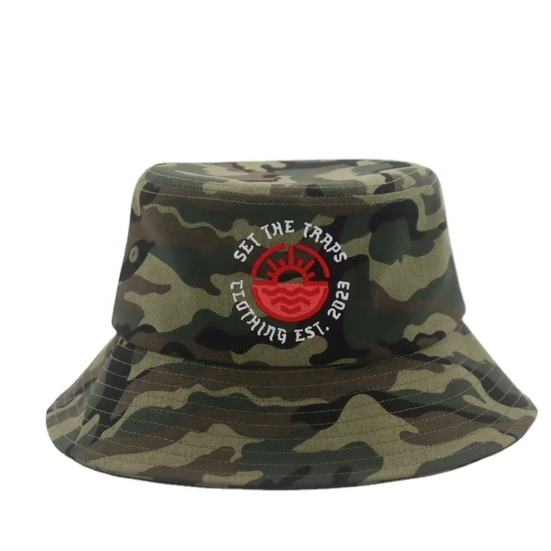 Wholesale camouflage summer fisherman sports bucket hats men with custom logo fishing cap embroidery fisherman sun man hats