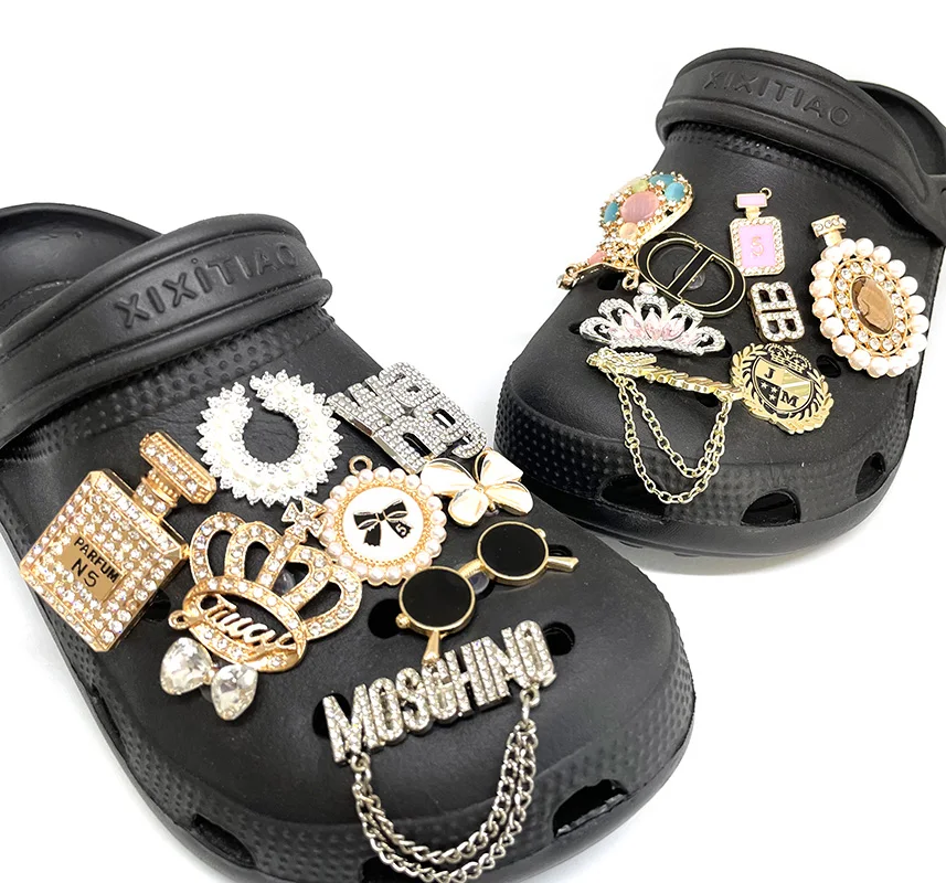 DIY Wholesale Hot sale high-class metal with diamonds croc shoe charms decoration accessories