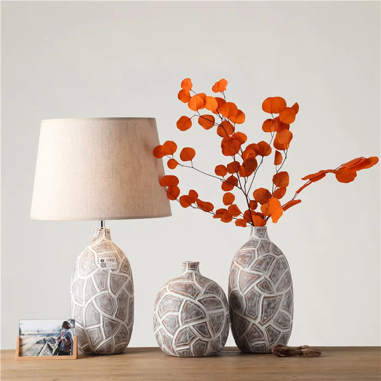 Wholesale interior home decoration polyresin vase table lamp home decor gifts flower vase set