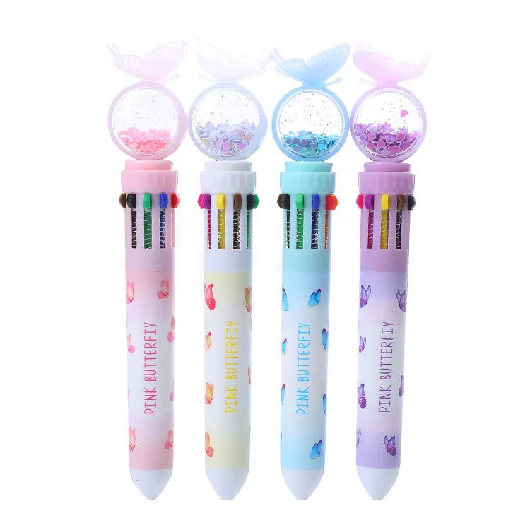 Wholesale Creative Bullet Tip Little Butterfly Ten Colors Click Type Take Notes Ballpoint Pen for School Students
