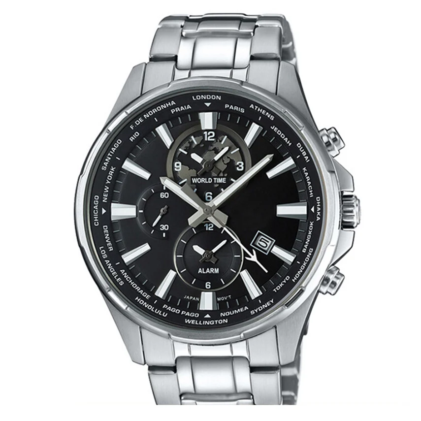 Popular stainless steel case calendar alarm GMT Japanese movement men waterproof quartz watch