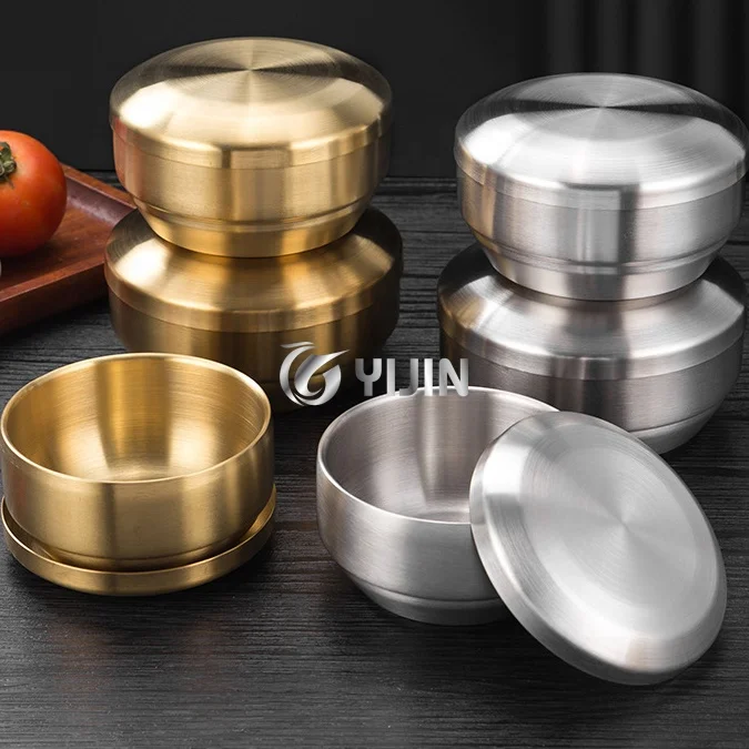 304 из нержавеющей стали с двойными стенками золотисто-серебряная миска для смешивания металлическая рисового супа sus304 крышкой