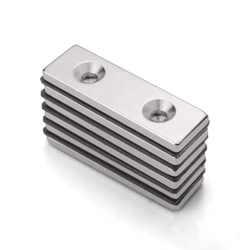 N35 Super Strong Rectangle  Iron Born Powerful Customized Rare Earth Block countersunk hole with screw NdFeB Magnets