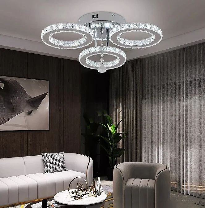 Modern Nordic Decorative 3 Ring K9 Hanging Light Crystal Chandeliers Ceiling Luxury Pendant Light Fixture