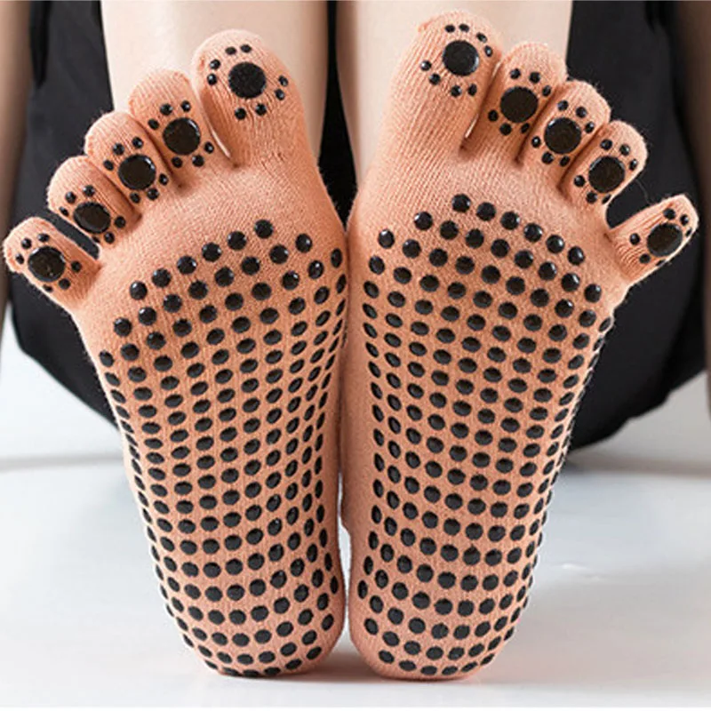 Женские нескользящие носки для танцев, спортивные женские носки с пятью пальцами и разрезом для йоги, пилатеса, батутные носки с перекрестными ремнями, хлопок