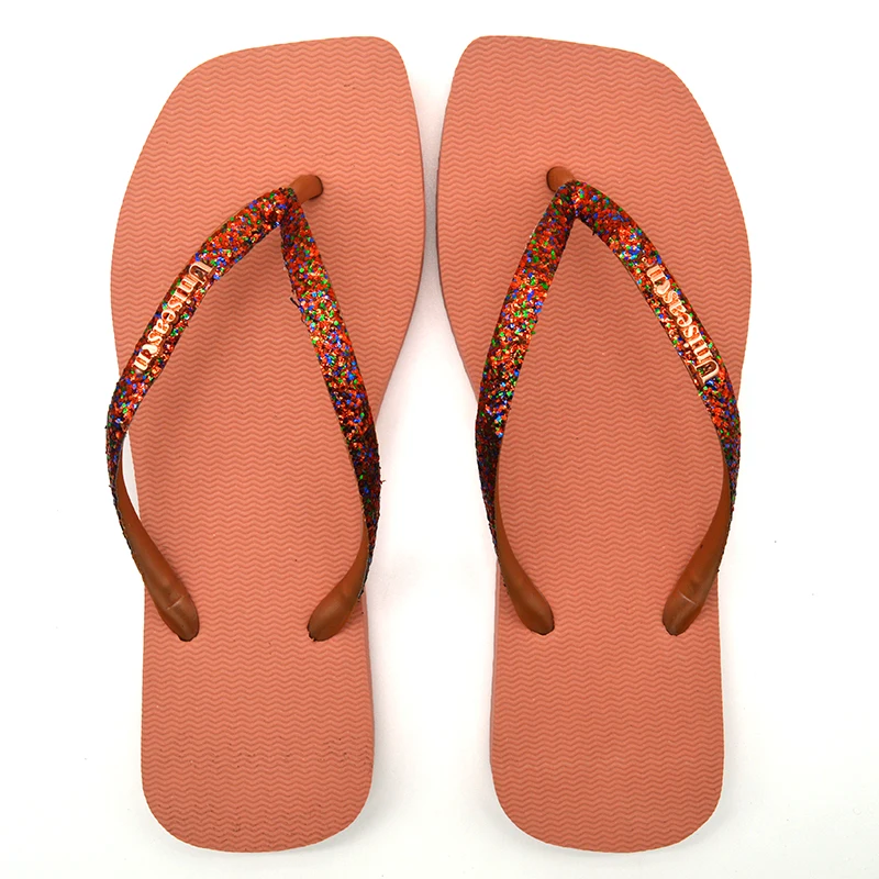 Hot sales Square-toed Upper Glitter Women Rubber Flip Flops
