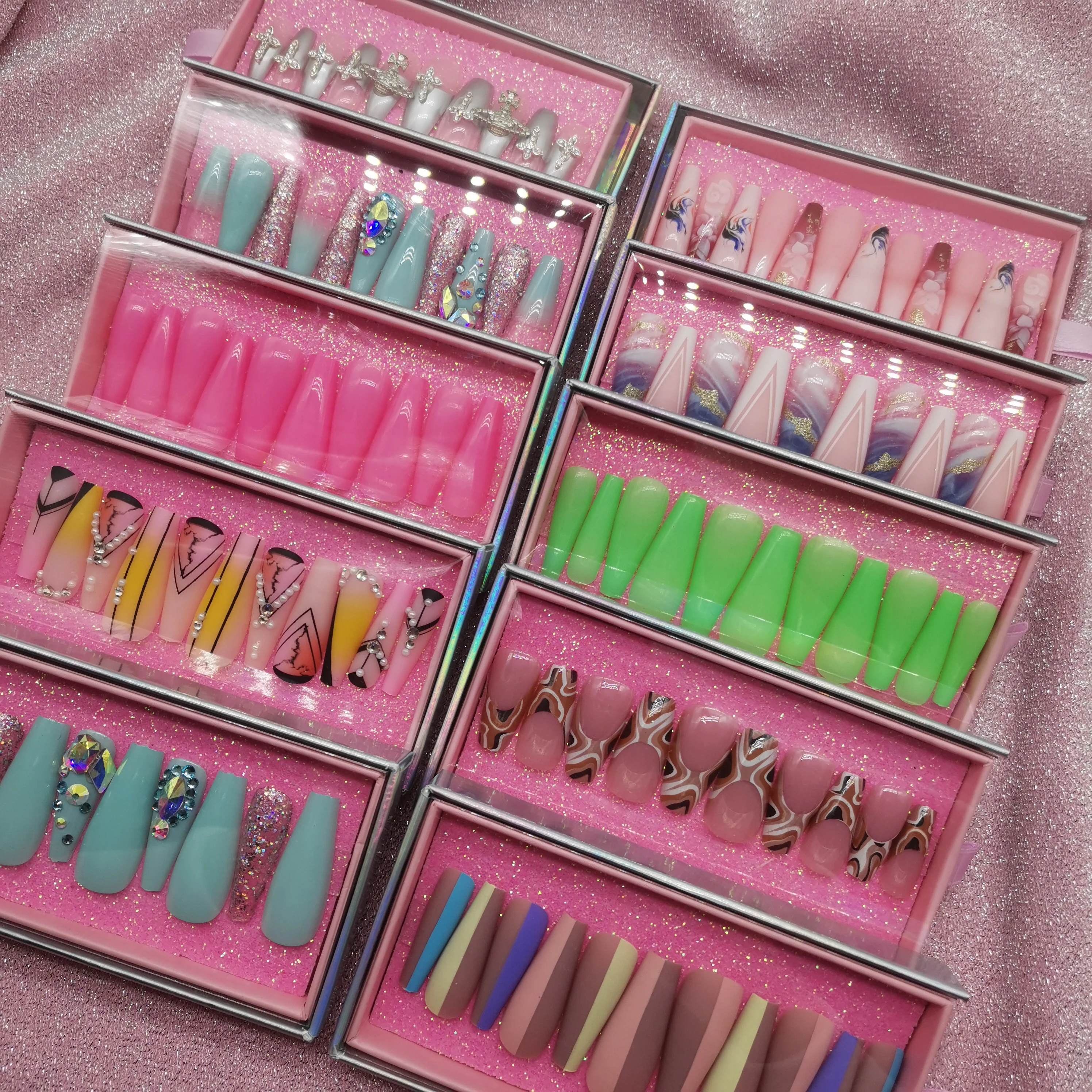 wholesale Acrylic press on nails False nail designer press on boxes customize logo faux ongles artificial fingernails