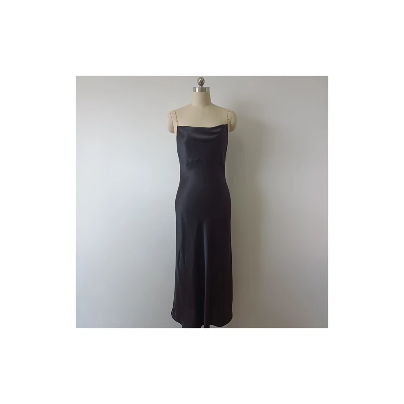 Китайское профессиональное производство шелковое черное платье с V-образным вырезом на