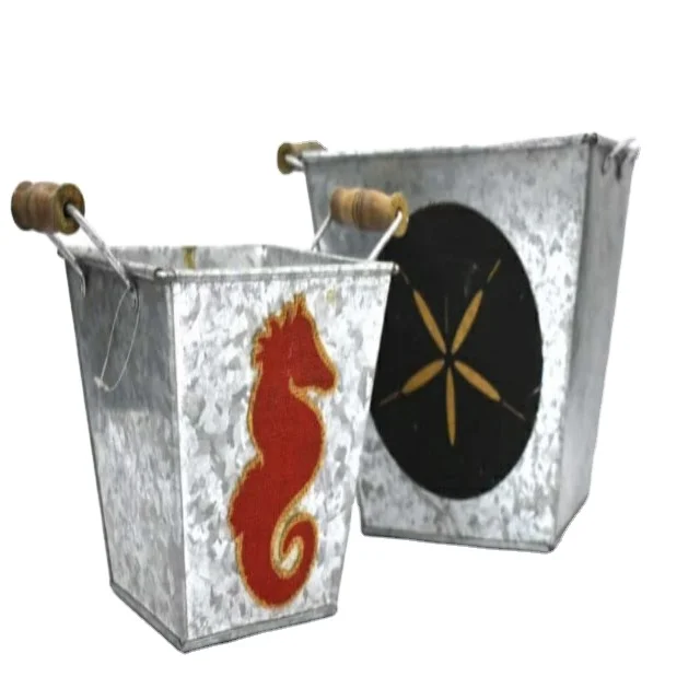 
New Design High Quality Contemporary Galvanized Iron Basket Bucket Planters Pot With Handle 