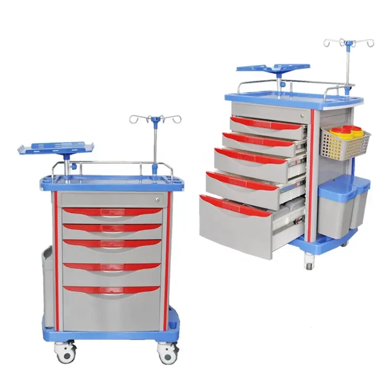 High Quality Multifunction ABS Plastic Hospital Anaesthesia Trolley Medical Medicine Emergency Trolley