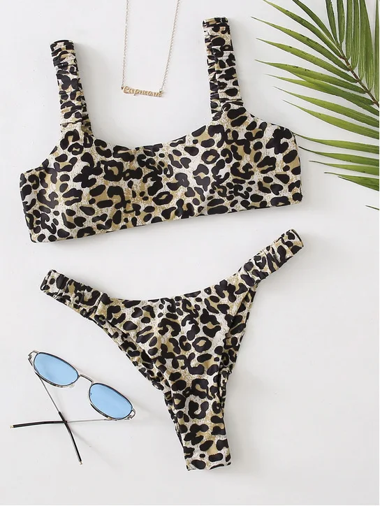 Sexy Micro Bikini 2022 Women Orange Leopard Push Up Padded Thong Swimsuit Female Cut Out Bathing Suit Swimwear