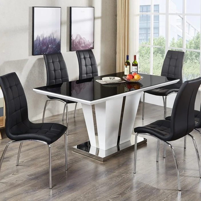 Modern Living dining Room Furnitures house mdf Table Stainless Steel Frame Rectangular Center Dining Table set