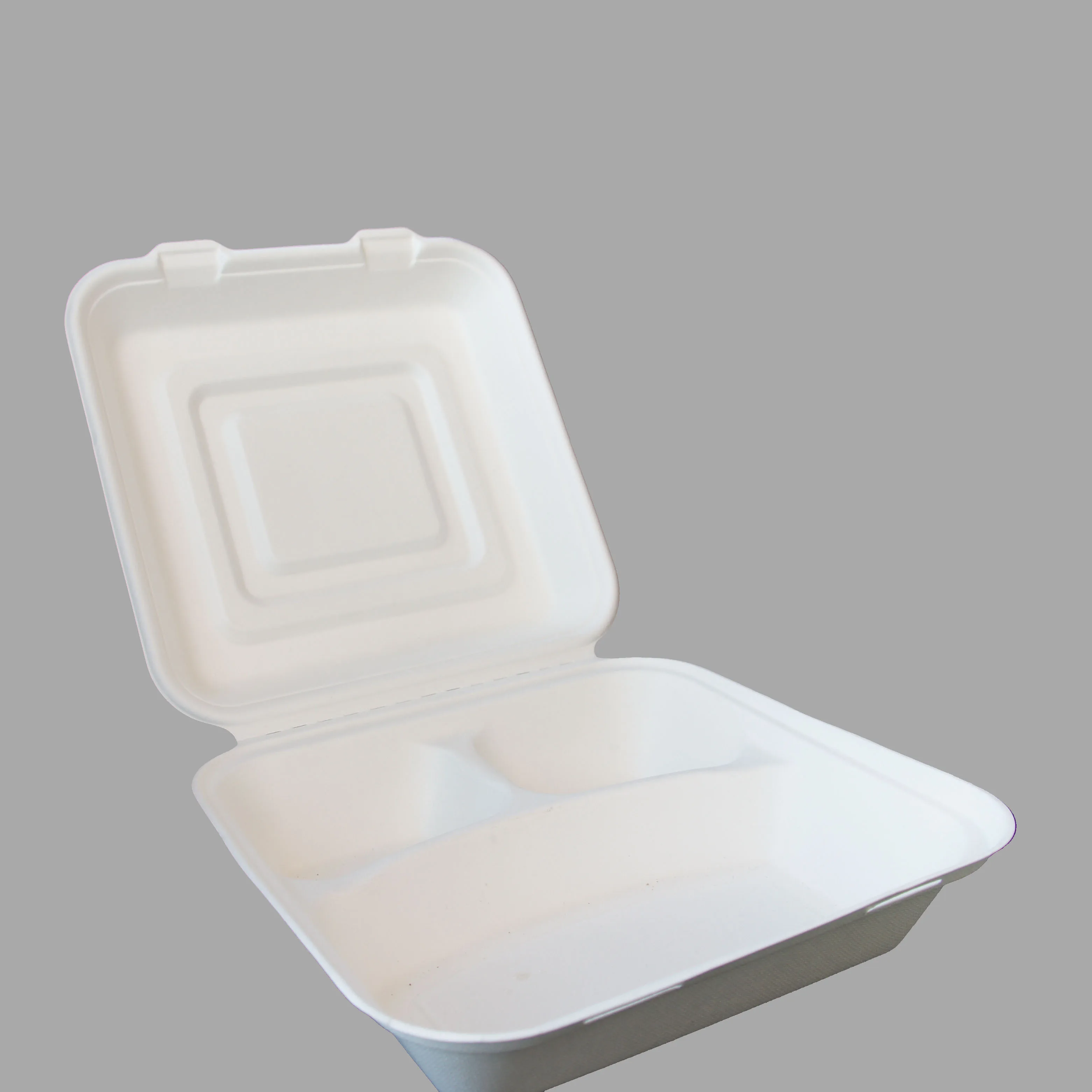 9*9inch 100% biodegradable sugarcane bagasse restaurant fast food takeaway food container 3 compartment lunch box