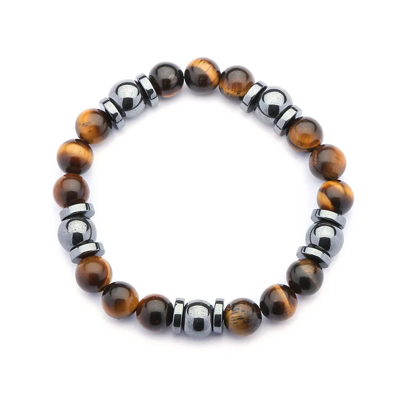 wholesale grade  AB+ natural stone beads natural Gemstone 8mm brown tiger eye stone and hematite men bracelet