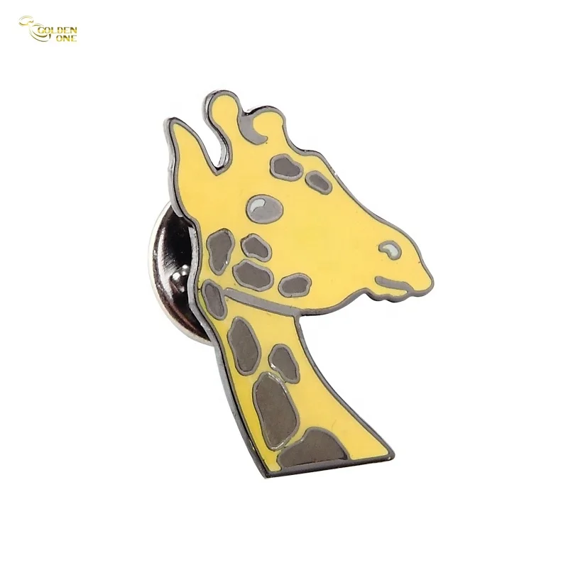 High Quality Metal Custom Cute Gift Hard Enamel Nickel Plated Badges Giraffe Animal Logo Pins