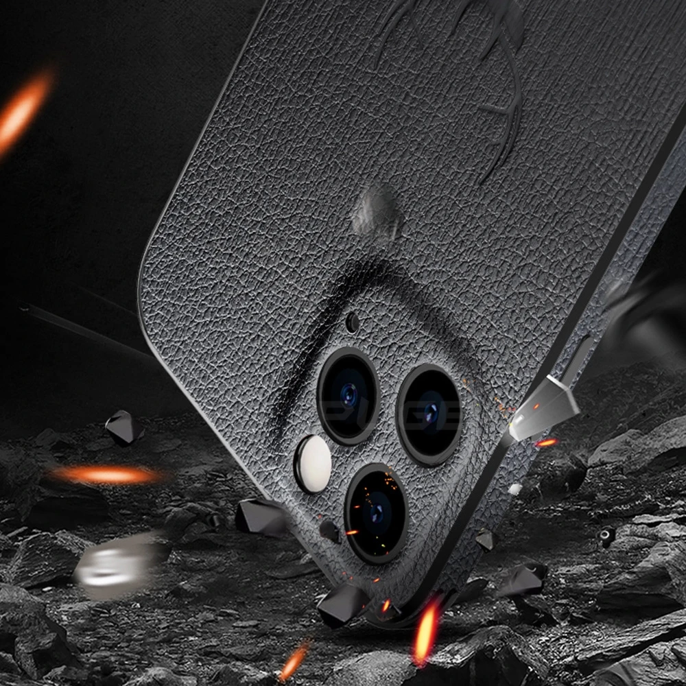 Luxury Leather Texture Case for iPhone 13 12 11 Pro Max Mini X XR XS 13 Pro Deer Shockproof Square Frame Camera Protective Cover