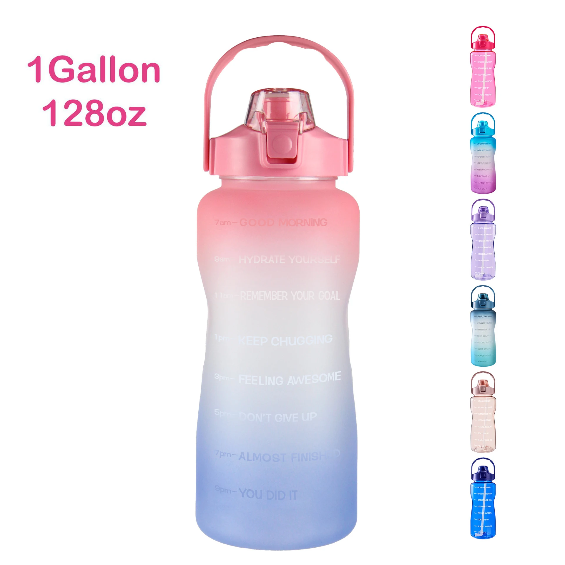 1 Gallon/128oz Large Motivational BPA Free Sport GYM Plastic Water Bottle with Time Marker & Straw