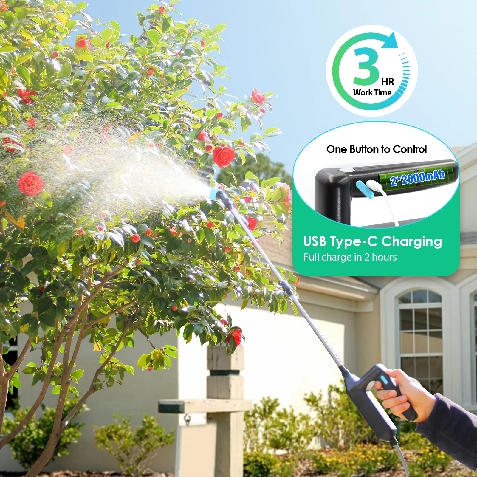 5L High Pressure Power Sprayer Pump Garden Electric Sprayer USB charging hand sprayer 2 gallon