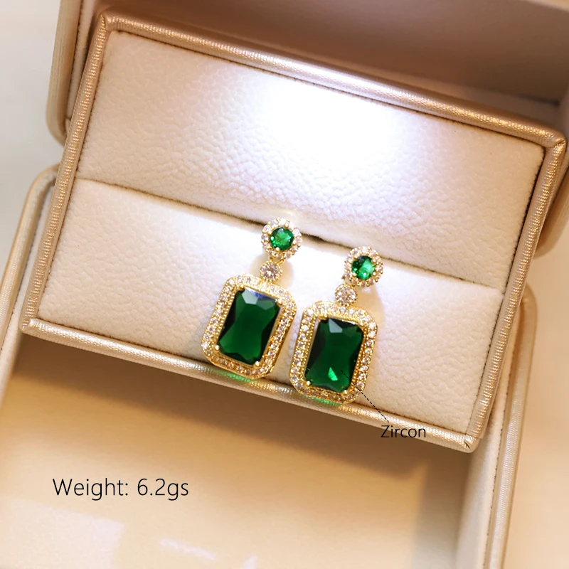 Fashion Hot Selling Emerald Zircon Crystal Vintage Stainless Steel Jewelry Set For Women