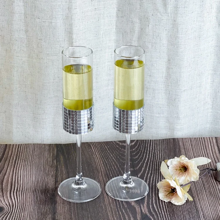 170ml Handmade Sliver Patch Surround Champagne Flutes Champagne Wedding Glasses Goblet Set for Wedding Party