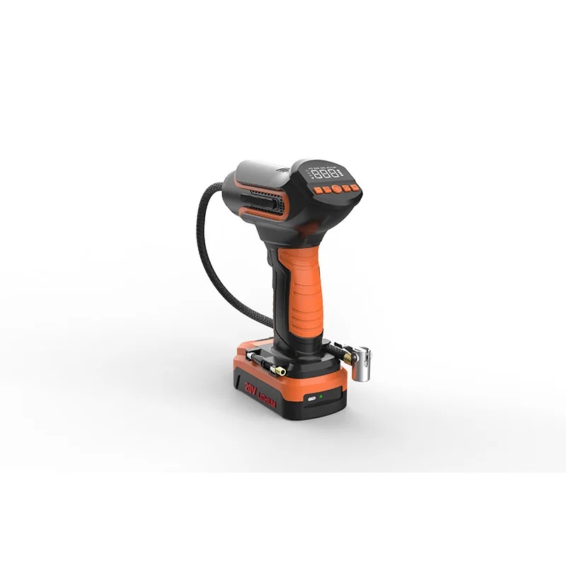 20V rechargeable tire inflator and air gun with big LCD cordless air compressor tire pump