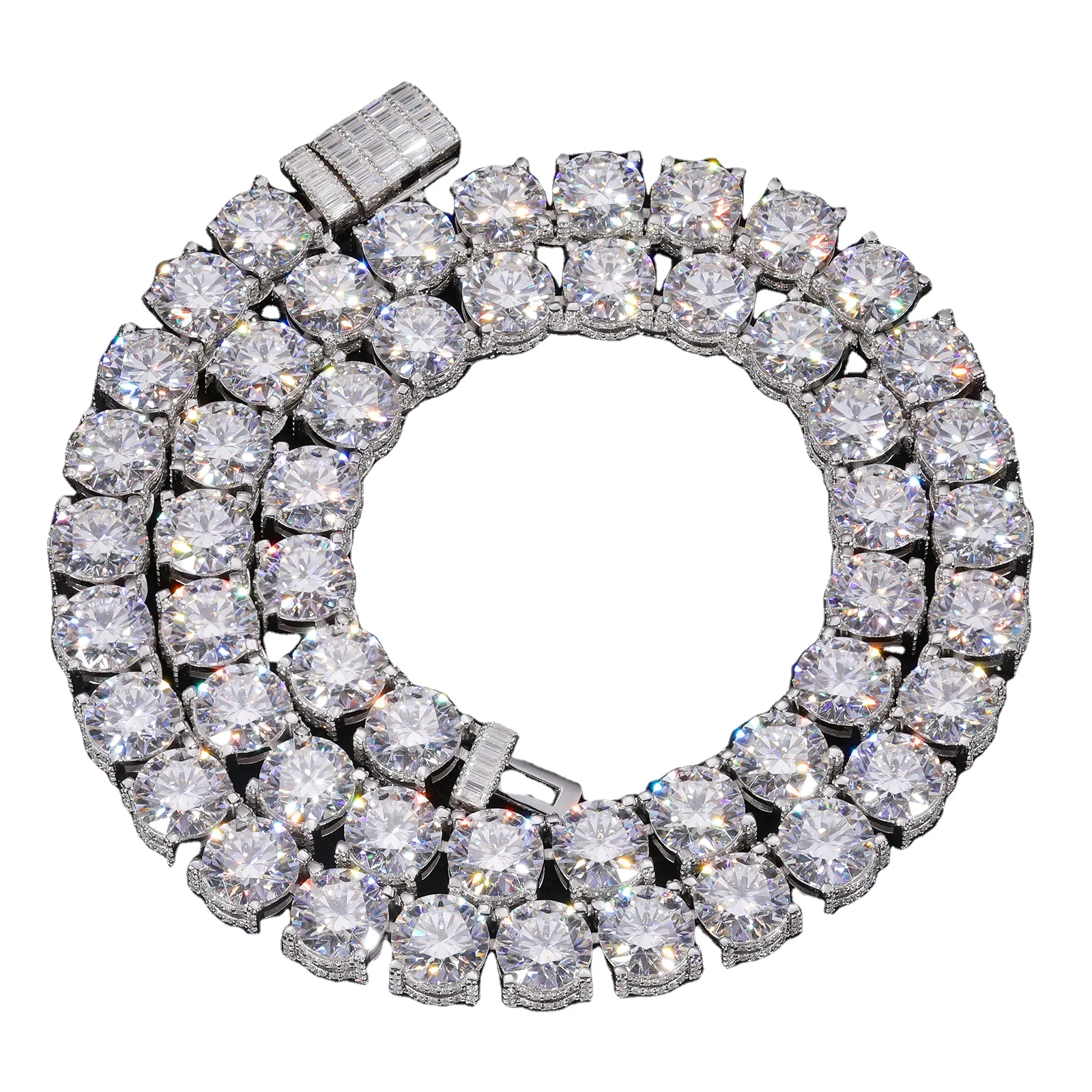 2023 New Design Iced Out Chain 2-10mm 925 Sterling Silver VVS Moissanite Lab Diamond Baguette Buckle Tennis Chain Necklace