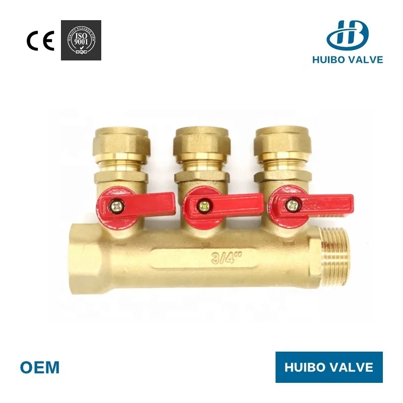 Wholesales 3/4'-1'inch Brass Color Water Distribution Brass Manifold Valve for floor heating