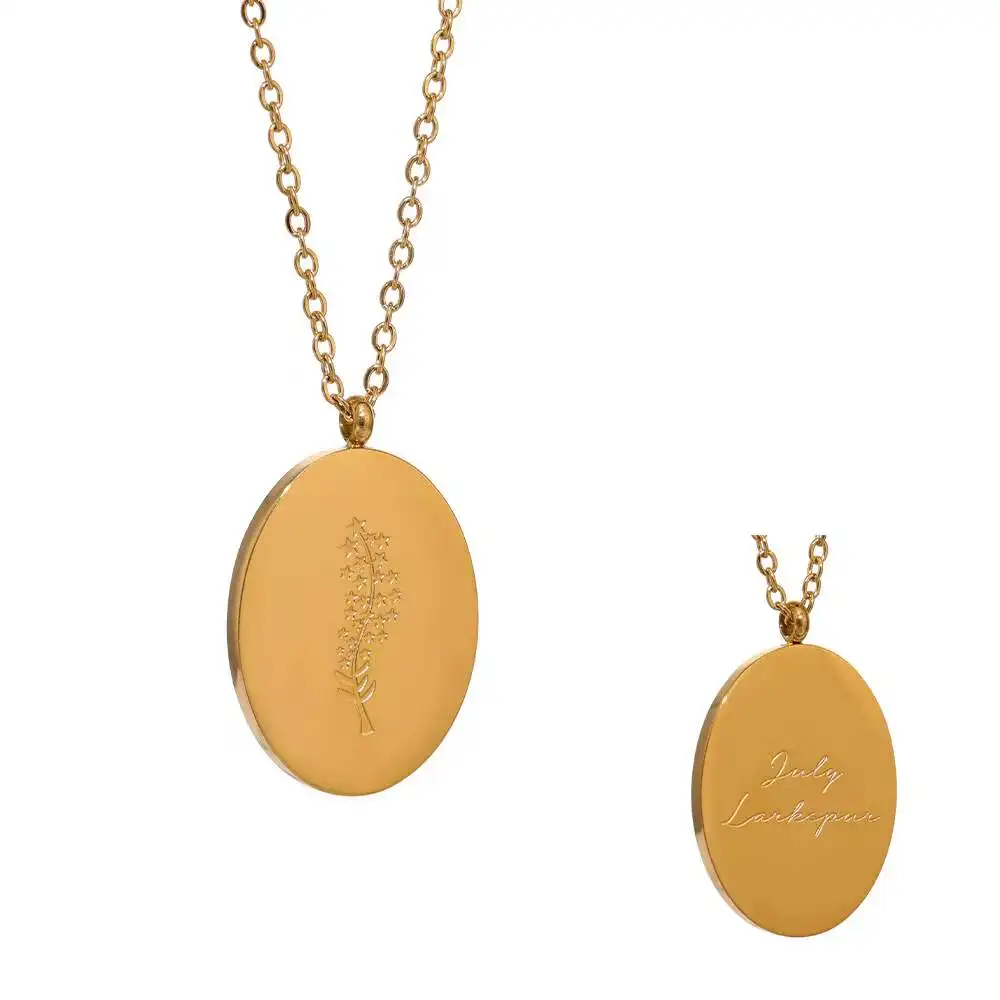 Рождения колье в виде цветка 18k золотой гравировкой Цветочные ожерелья с подвесками диск Шарм ручное теснение цветок ювелирное изделие